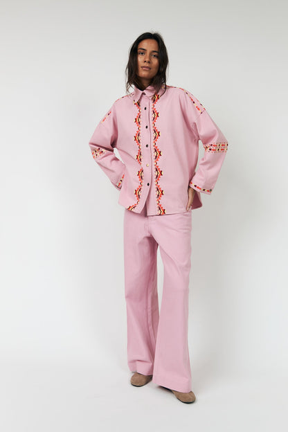 Lollys Laundry | Veidall Oversized Denim Shirt - Pink