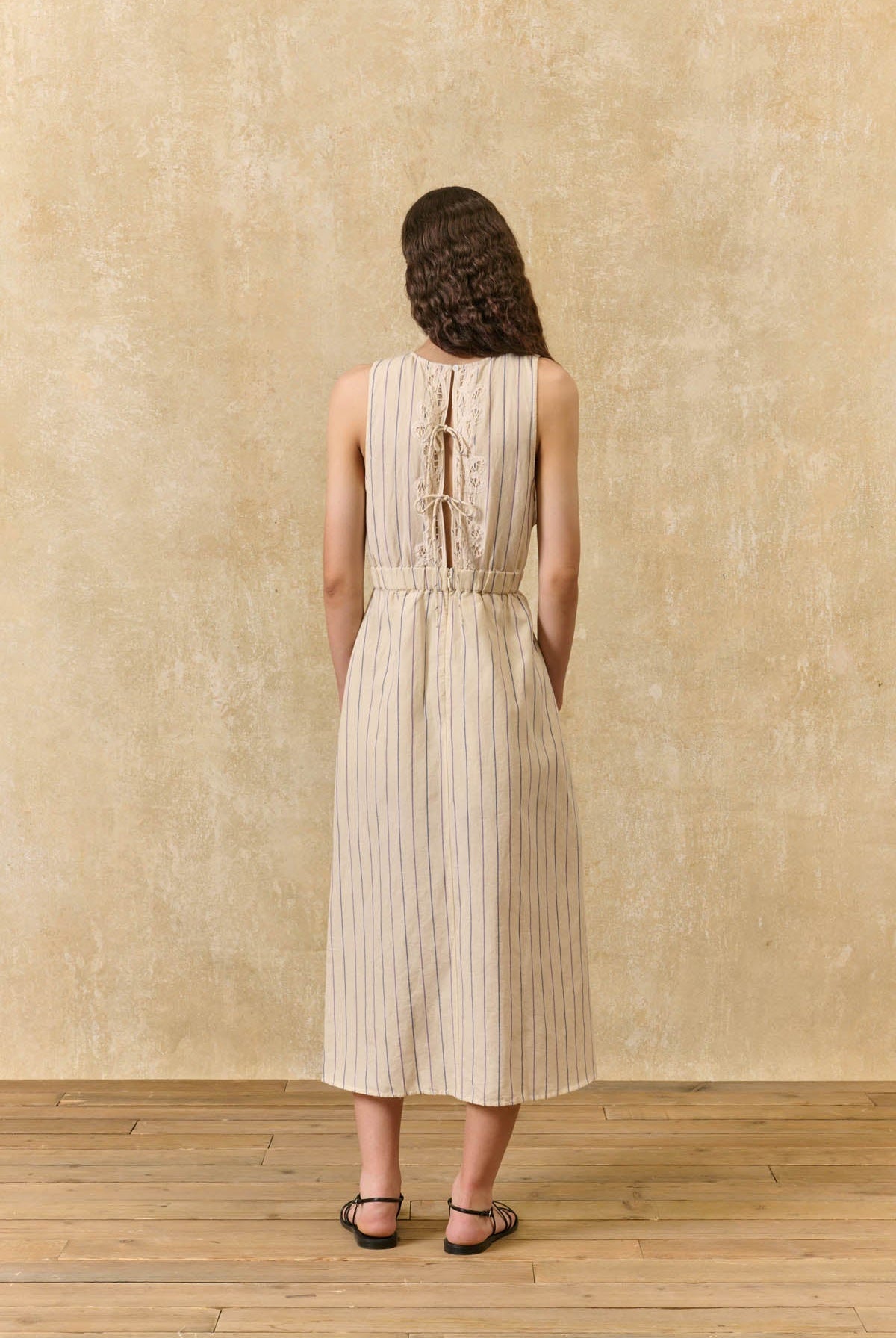 Louise Misha | Ariane Striped Cotton-Linen Dress - Navy Purple