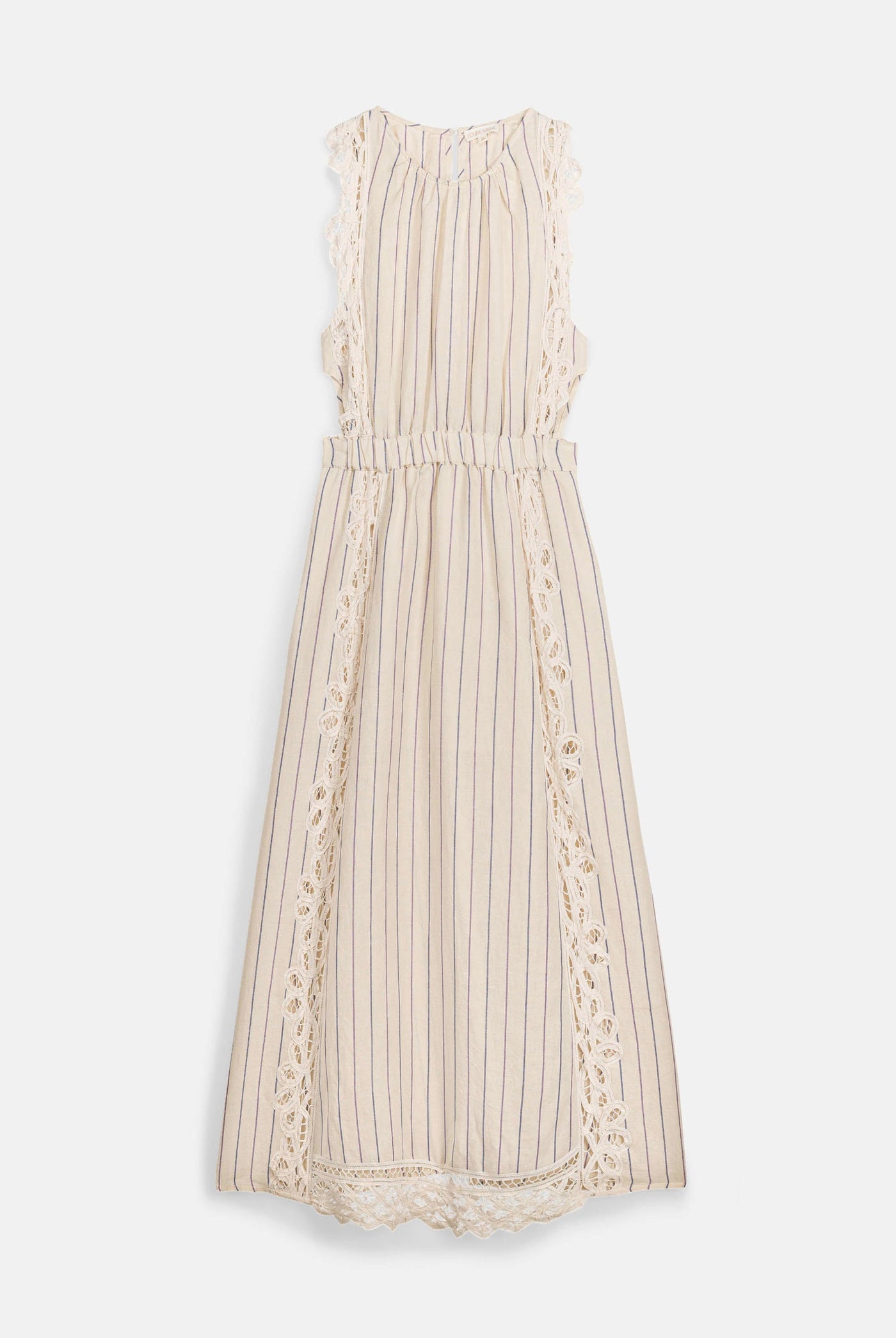 Louise Misha | Ariane Striped Cotton-Linen Dress - Navy Purple