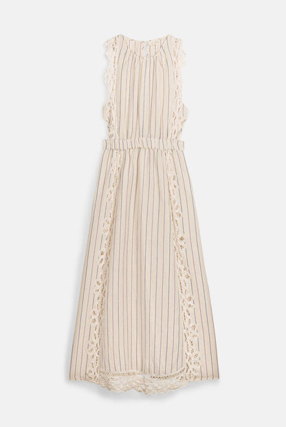 Louise Misha | Ariane Striped Cotton-Linen Dress - Navy Purple