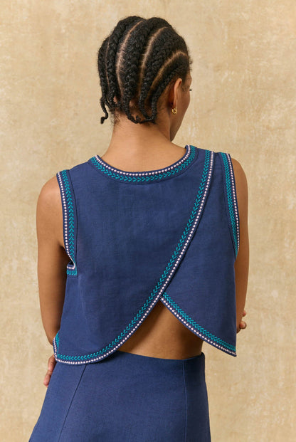LOUISE MISHA | Blouse Irane Midnight - Cropped Backless Top