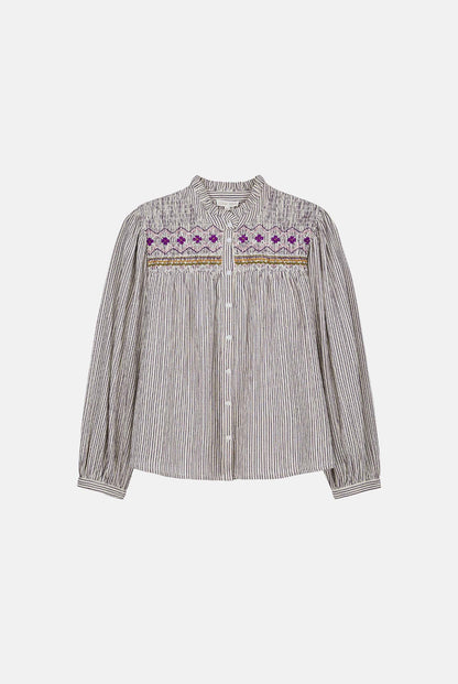 Blouse S0034 Louise Cream-Purple-Stripes