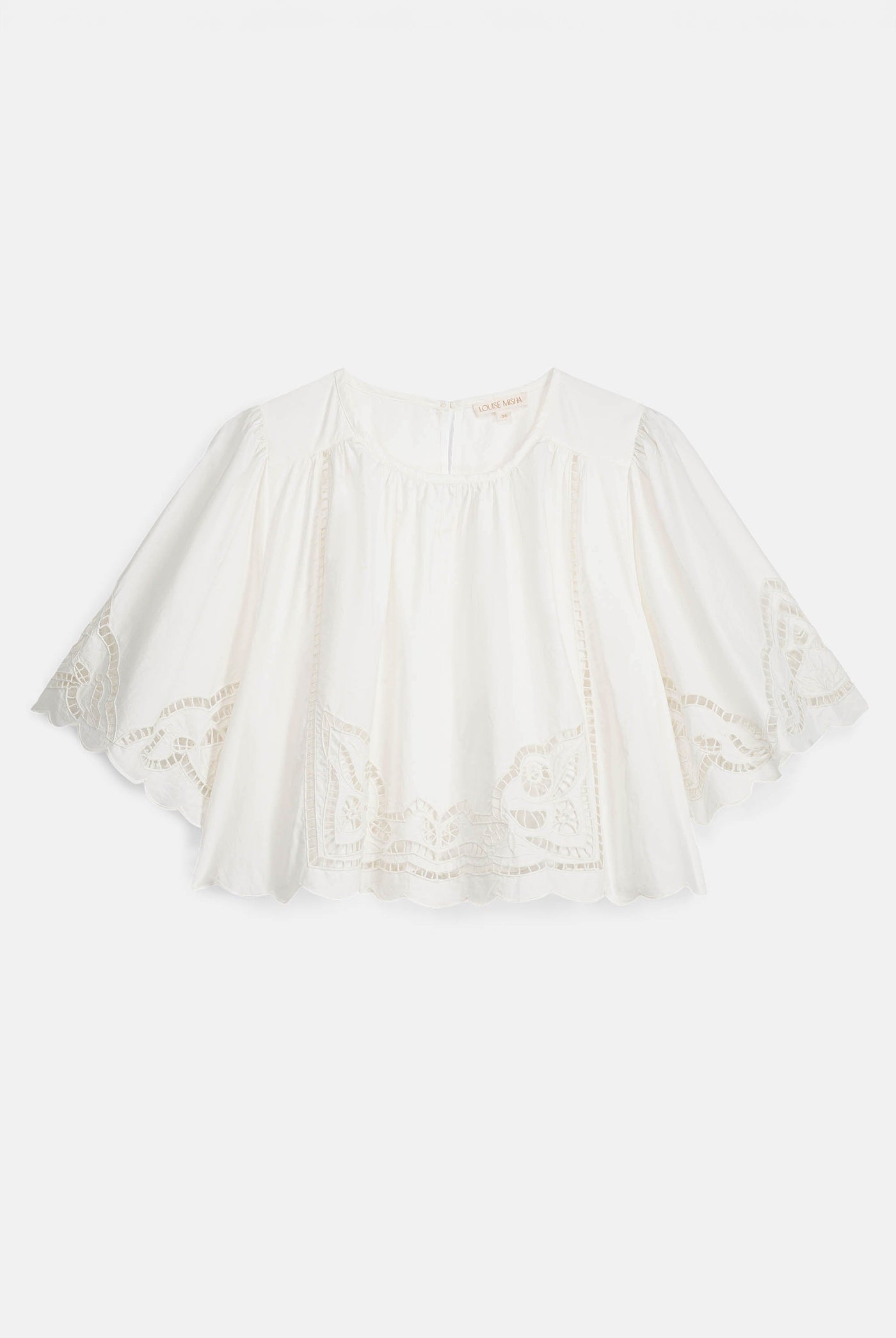 Louise Misha | Blouse Louvia Off-White - Cape Crop Top with Scalloped Embroidery