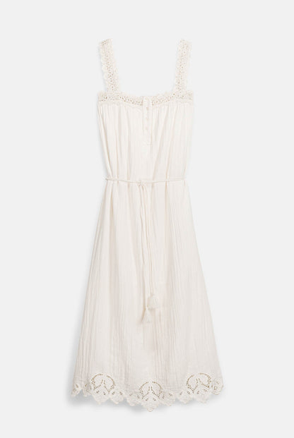 Louise Misha | Dress Madera Off-White - Double Cotton Gauze with Lace Straps
