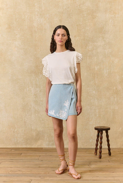 Louise Misha | Myrta Bleach Denim Skirt - Asymmetrical Wrap