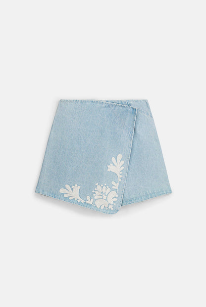 Louise Misha | Myrta Bleach Denim Skirt - Asymmetrical Wrap