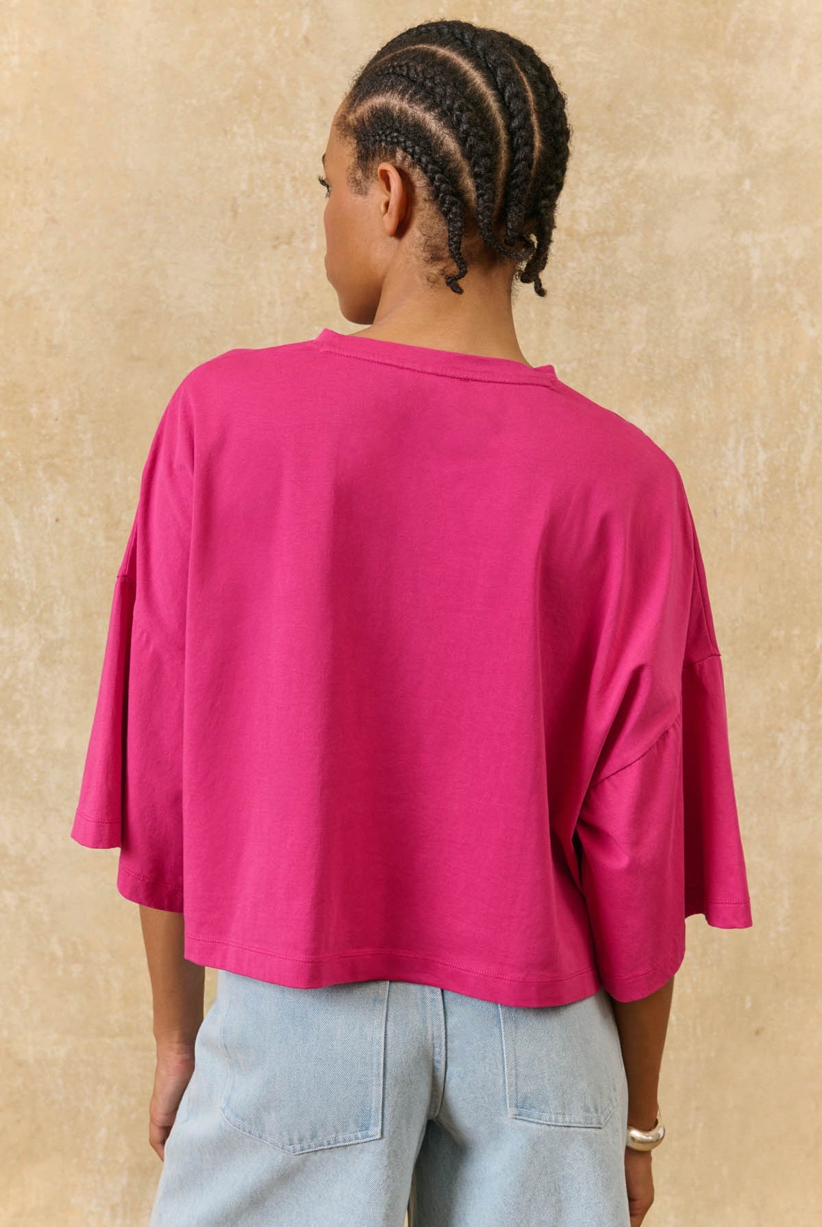 Louise Misha | Neolar Fuchsia Embroidered Cropped Tee