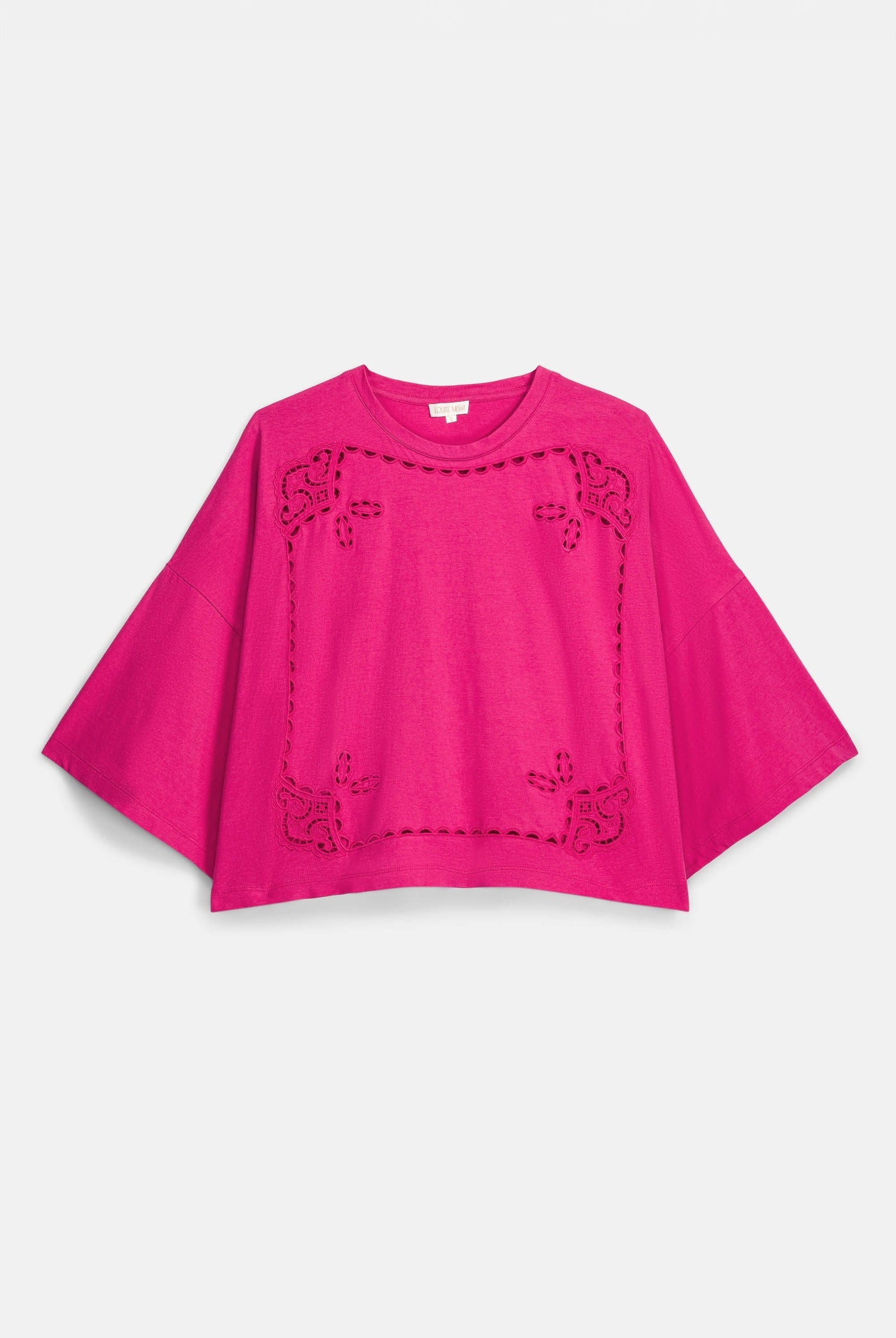 Louise Misha | Neolar Fuchsia Embroidered Cropped Tee