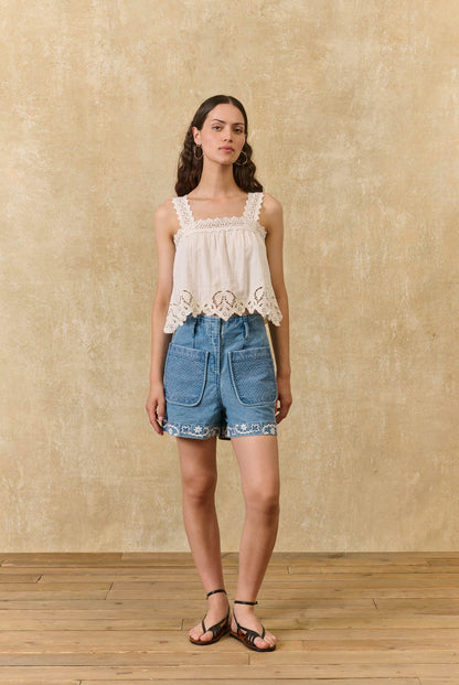Louise Misha | Paralio Off-White Blouse - Lace & Gauze