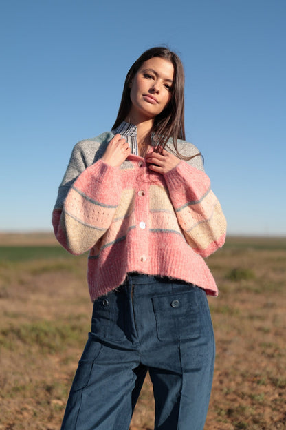 LUNA LLENA | Aura Fluffy Knit Cardigan - Pastel Multi