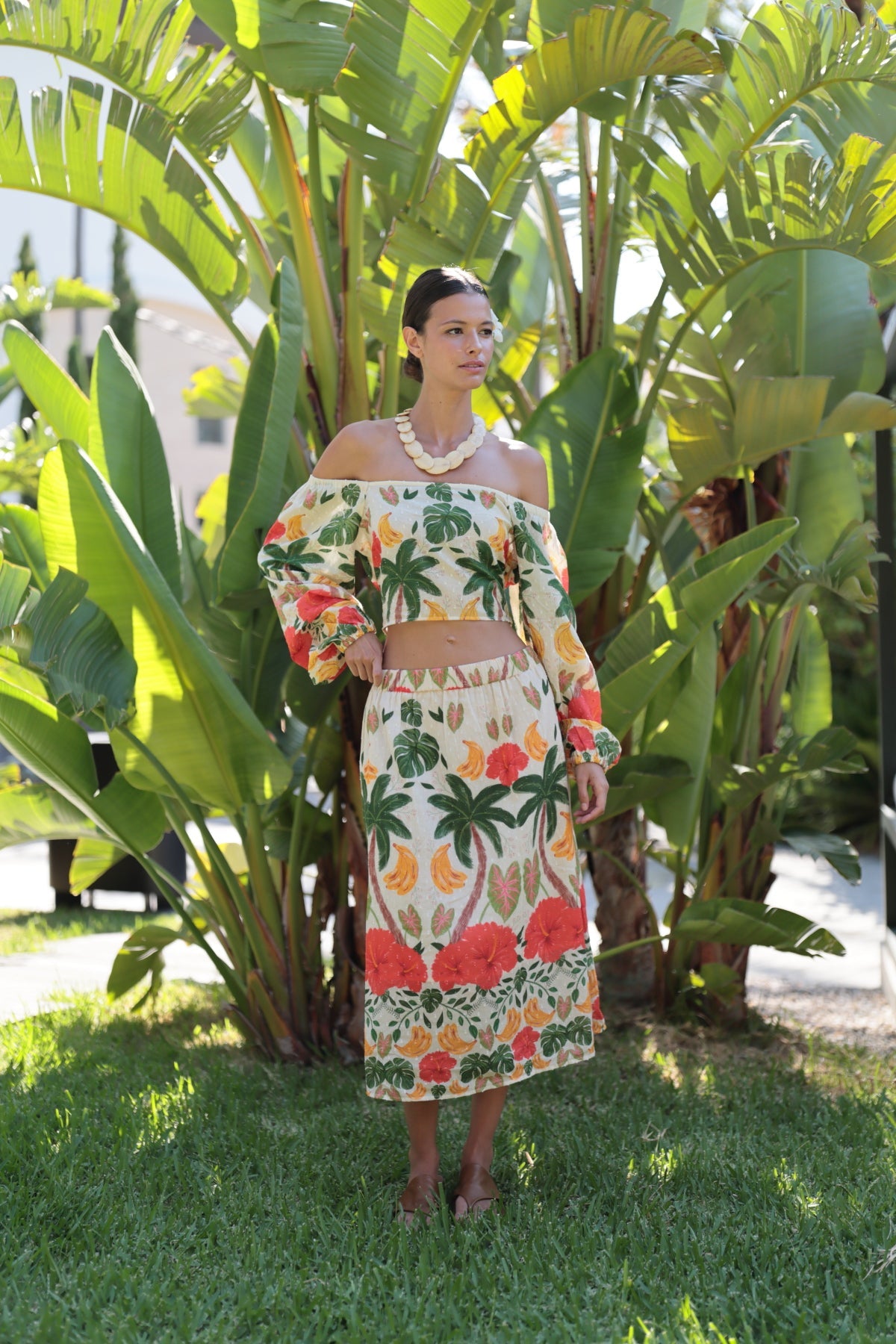 LUNA LLENA | Botanical Midi Skirt in Micro-Perforated Fabric