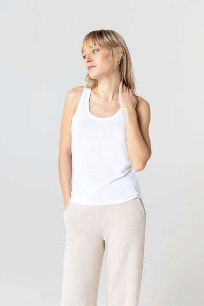 Majestic | Linen Blend Fitted Tank - Blanc