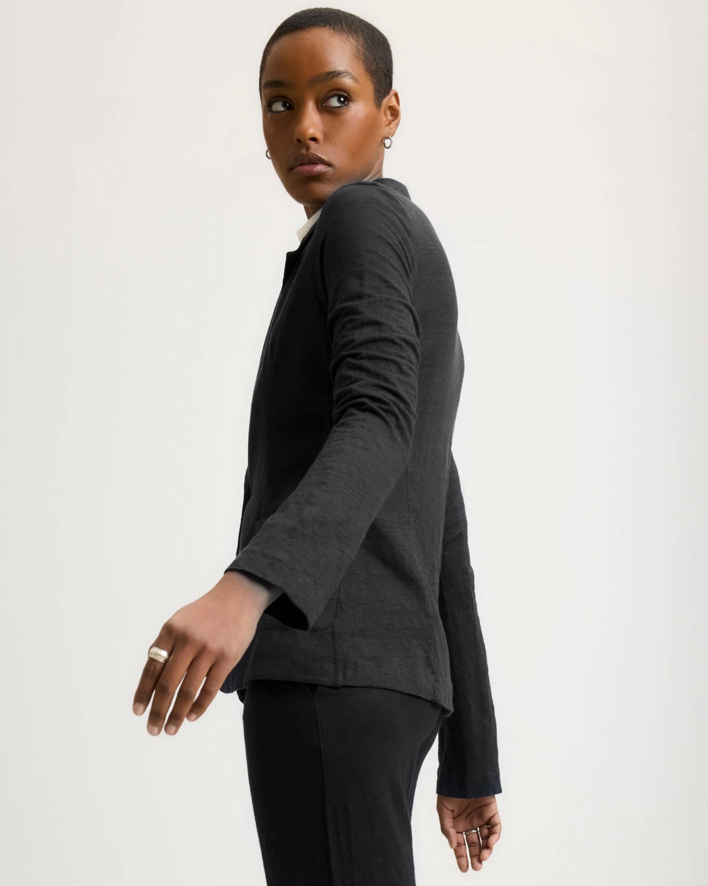 Majestic | Fitted French Terry Blazer - Black