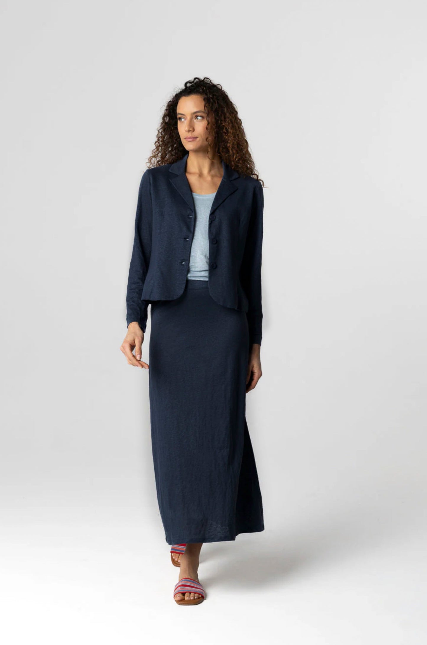Majestic | Tailored Cotton-Blend 3-Button Jacket - Marine