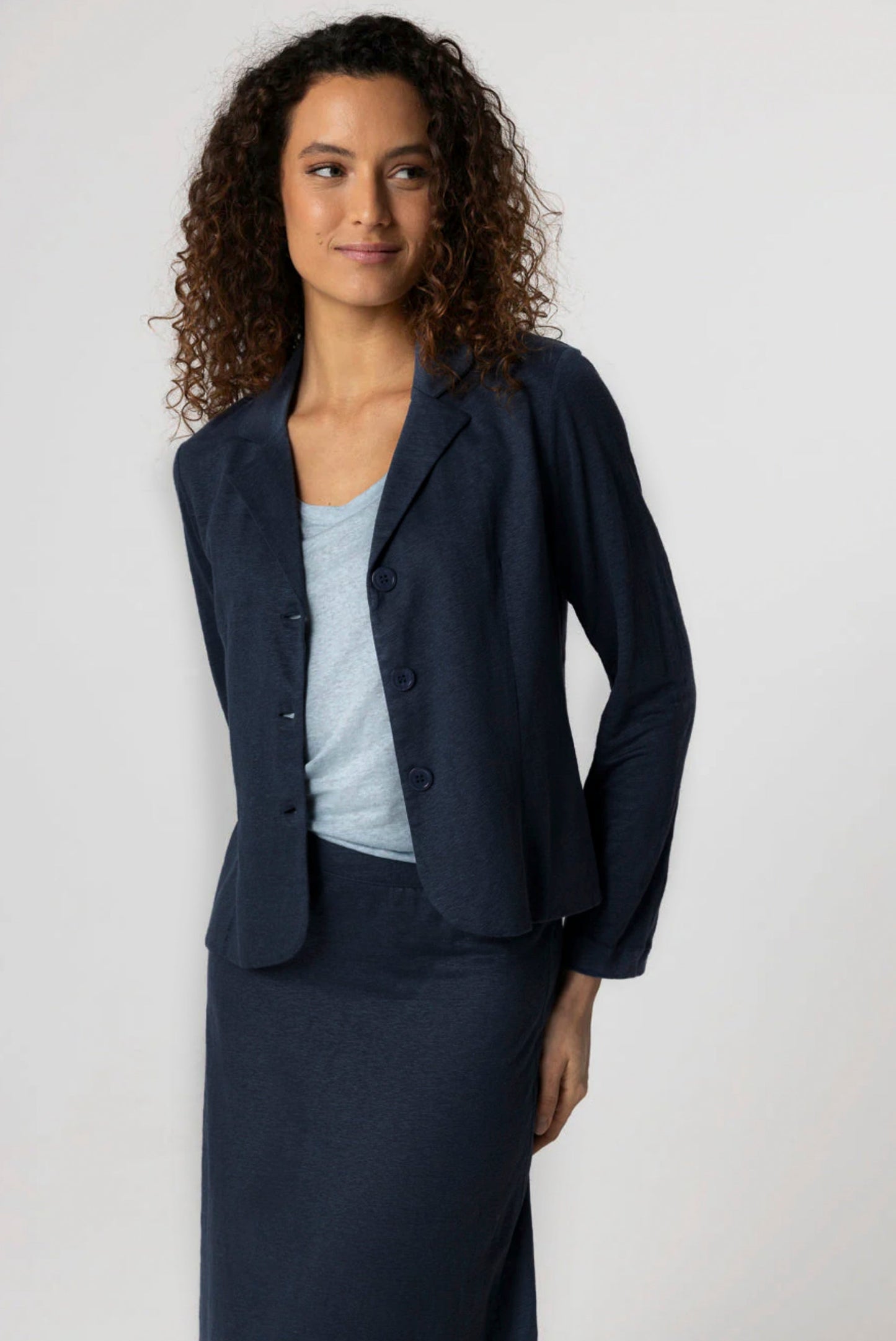 Majestic | Tailored Cotton-Blend 3-Button Jacket - Marine