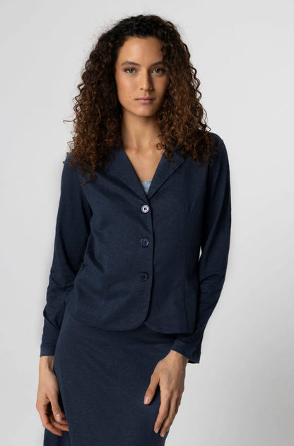 Majestic | Tailored Cotton-Blend 3-Button Jacket - Marine