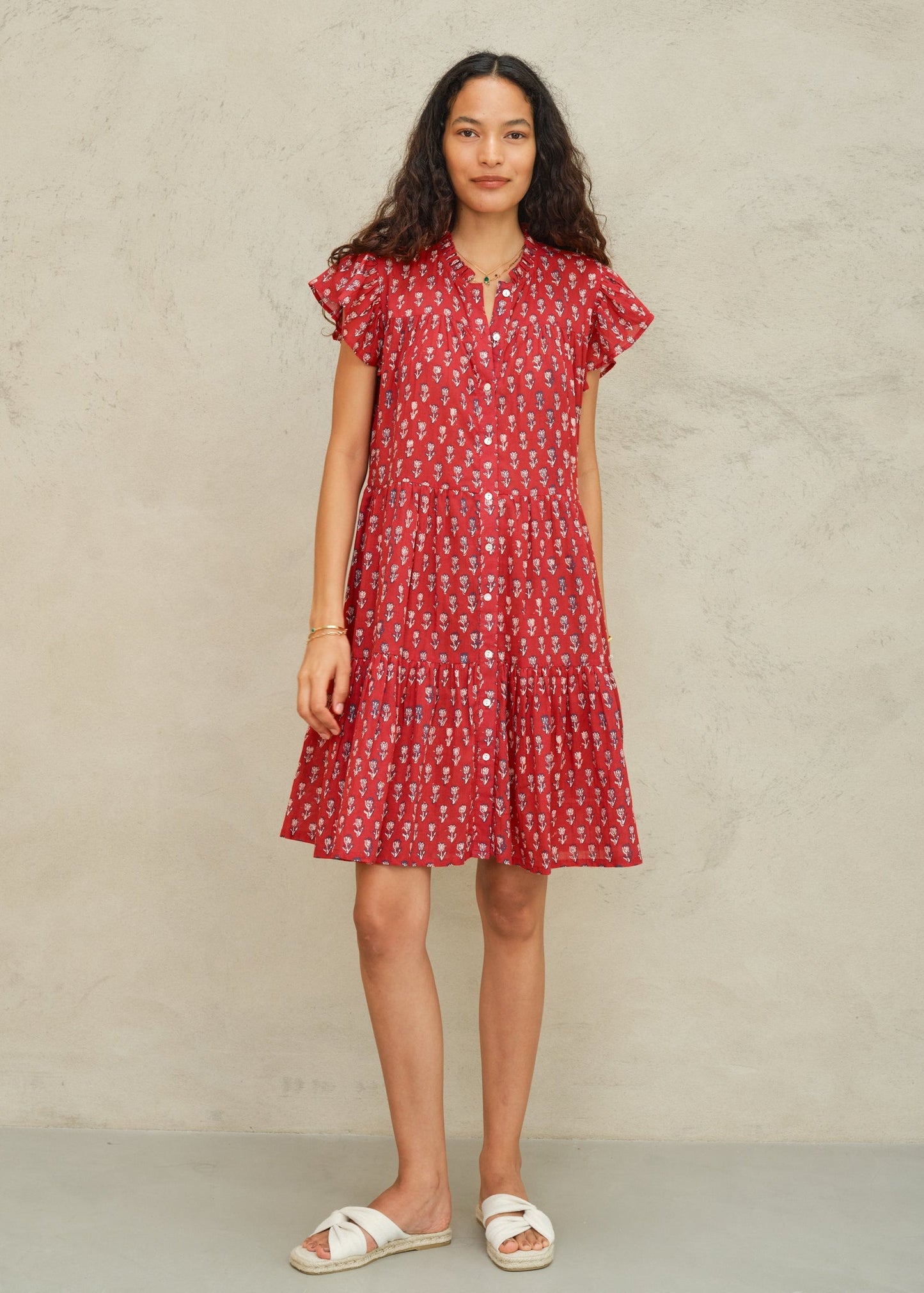 MABE | Ari Frill Sundress - Red Cotton Tiered Dress