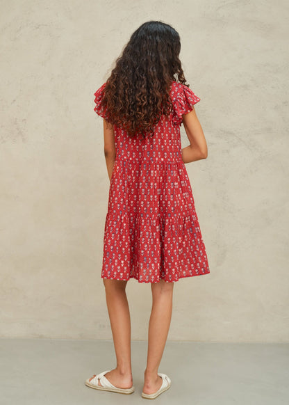 MABE | Ari Frill Sundress - Red Cotton Tiered Dress