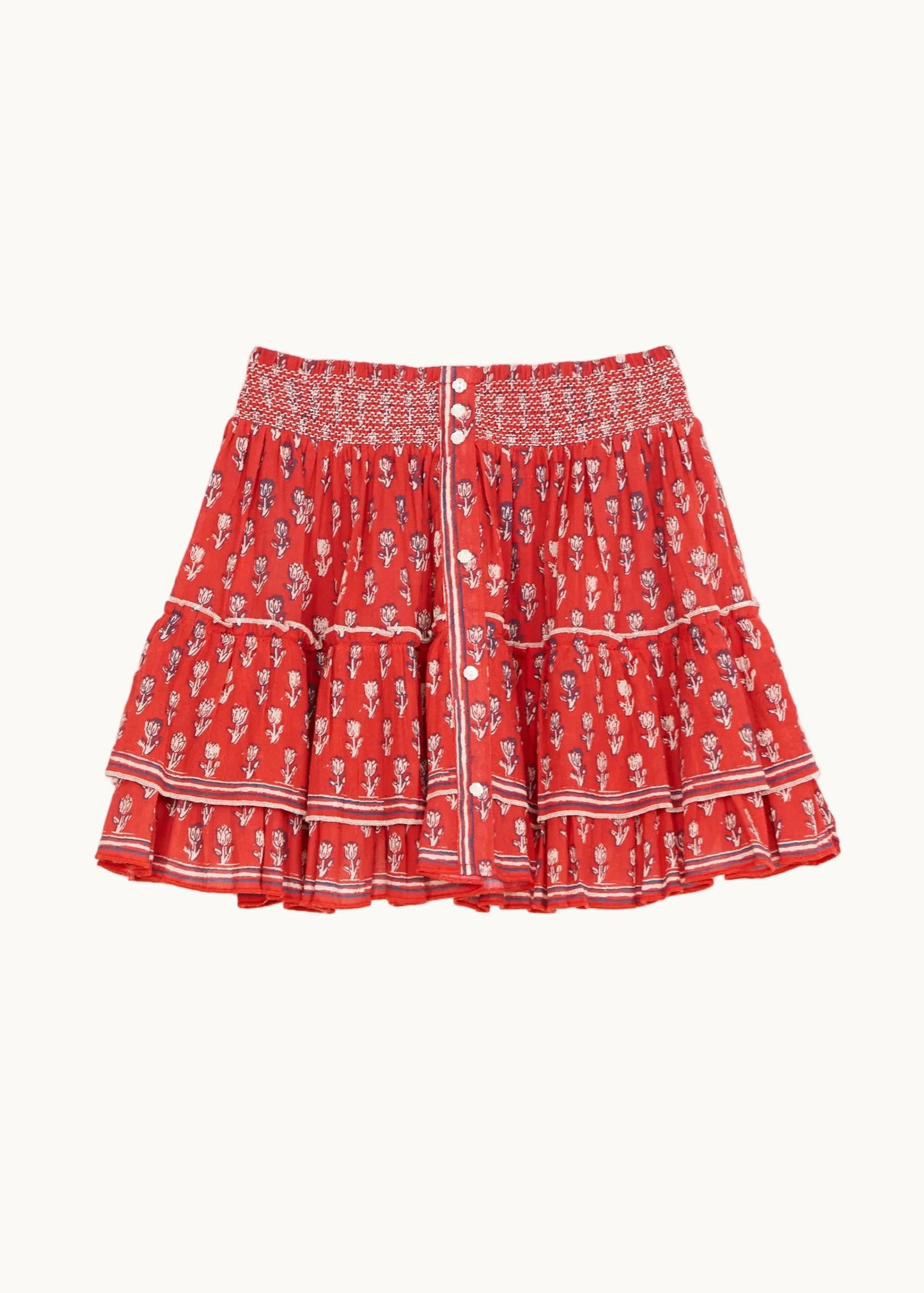 MABE | Ari Mini Skirt - Red Blockprint Cotton