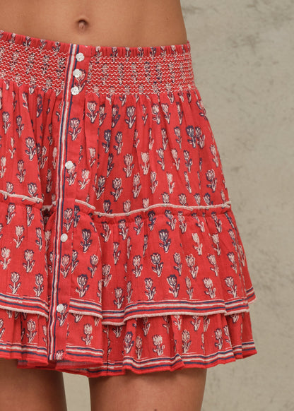 MABE | Ari Mini Skirt - Red Blockprint Cotton