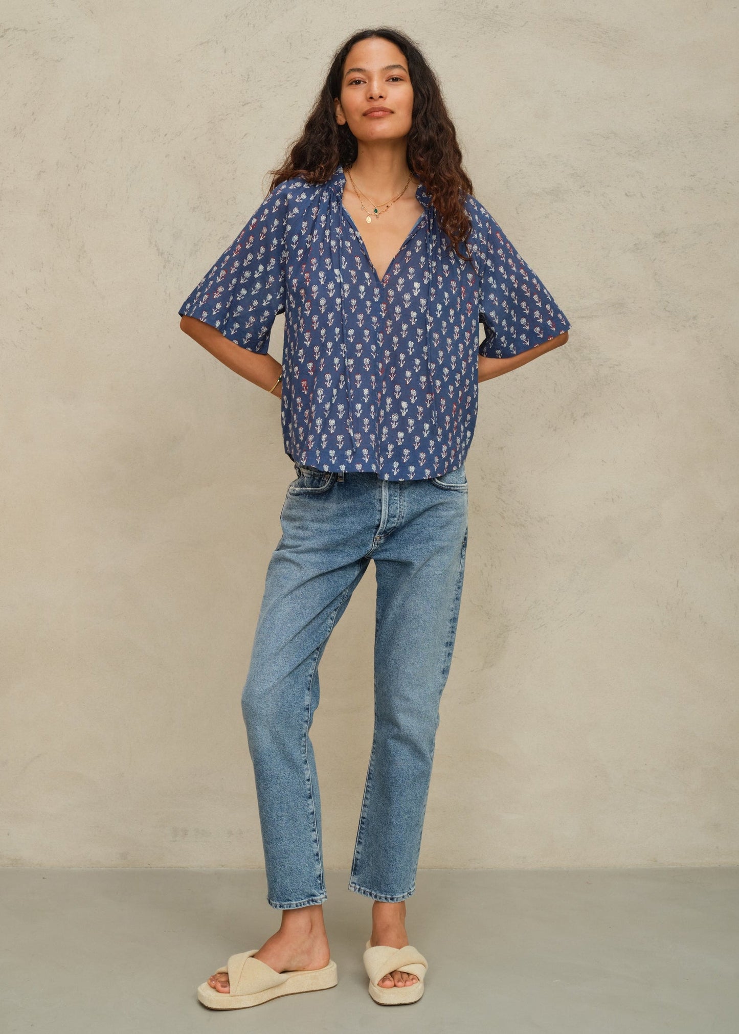 Blouse Ari Print Ss Top Indigo