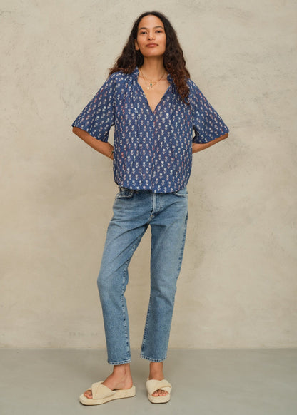 Blouse Ari Print Ss Top Indigo