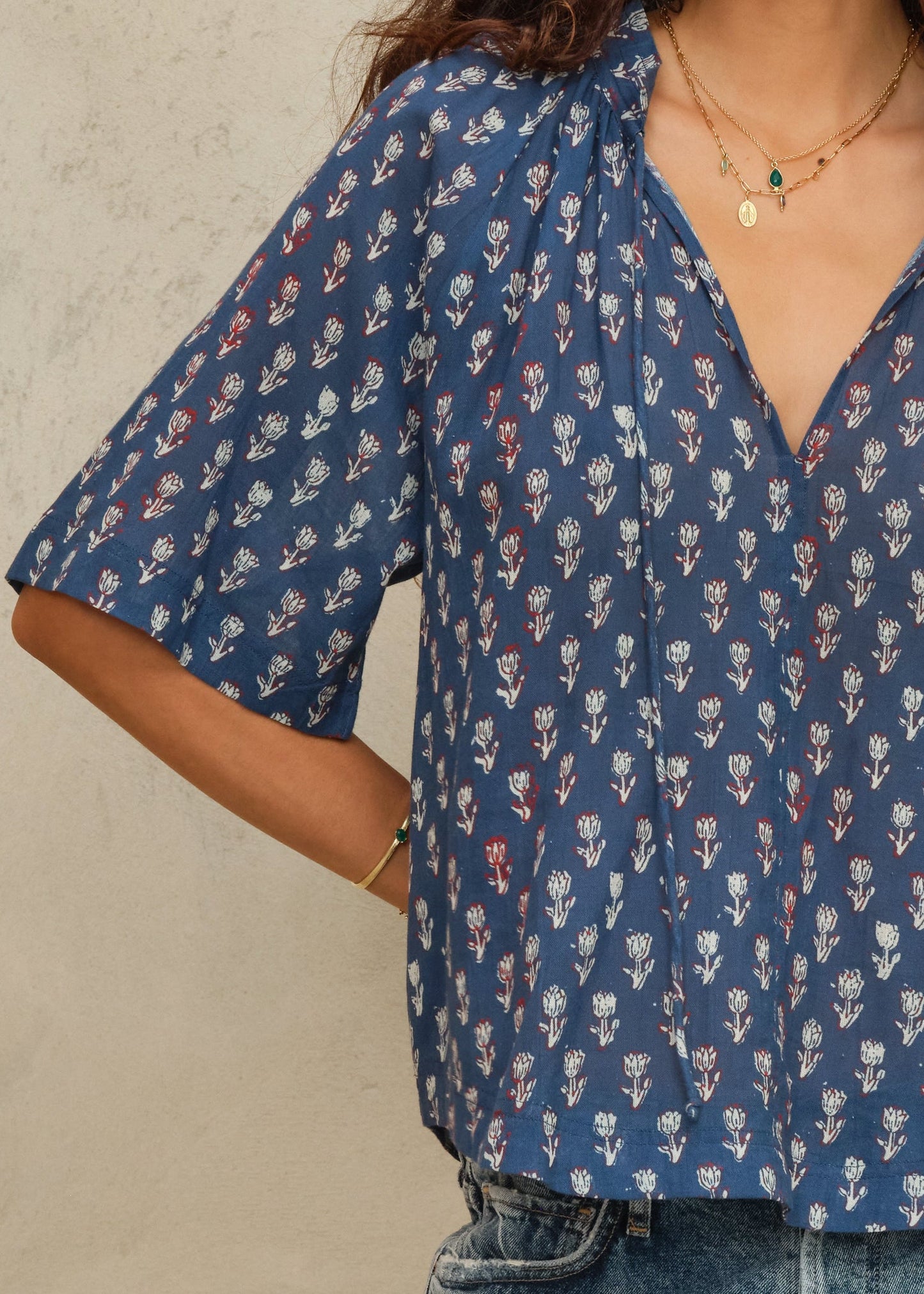 Blouse Ari Print Ss Top Indigo