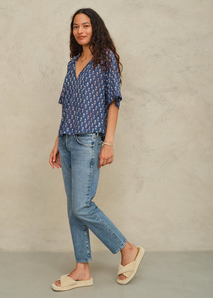 Blouse Ari Print Ss Top Indigo
