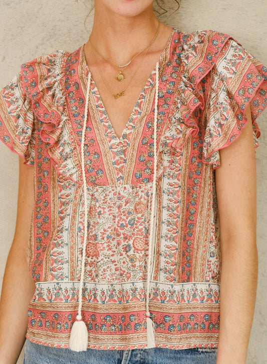 Blouse 640546 Cass Frill Top Coral