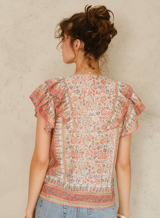 Blouse 640546 Cass Frill Top Coral
