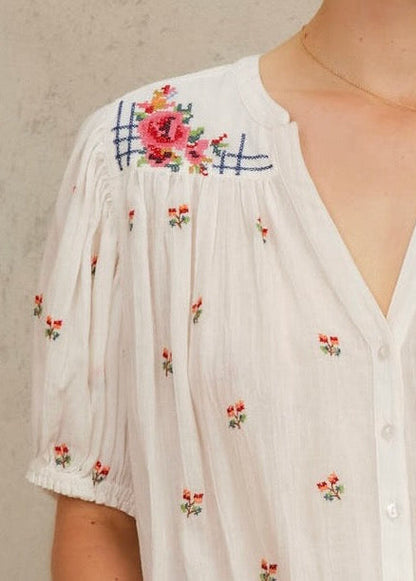 Blouse Harlie Ss Top Ecru-Multi