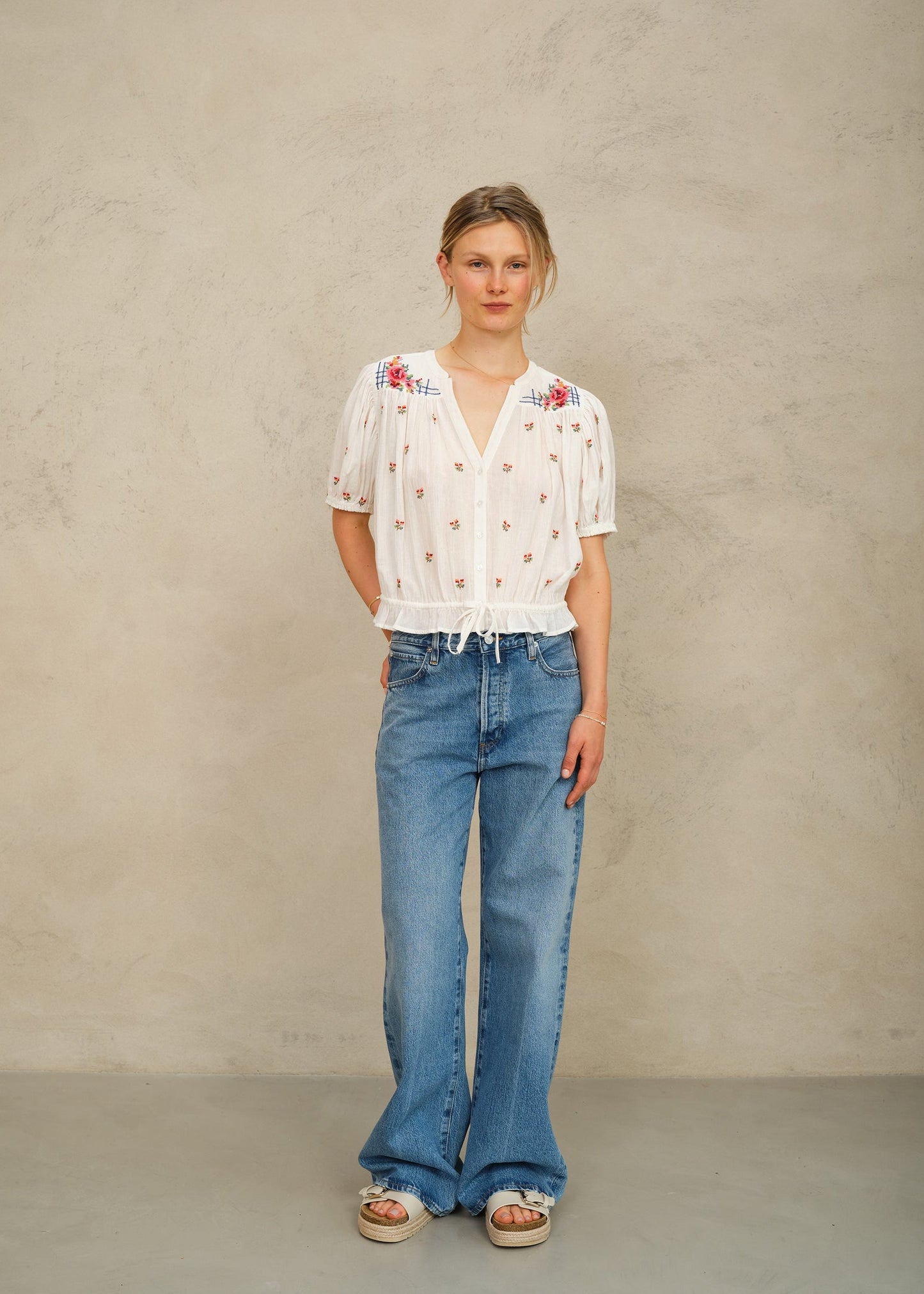 Blouse Harlie Ss Top Ecru-Multi