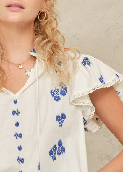 Blouse Iris Frill Top Blue