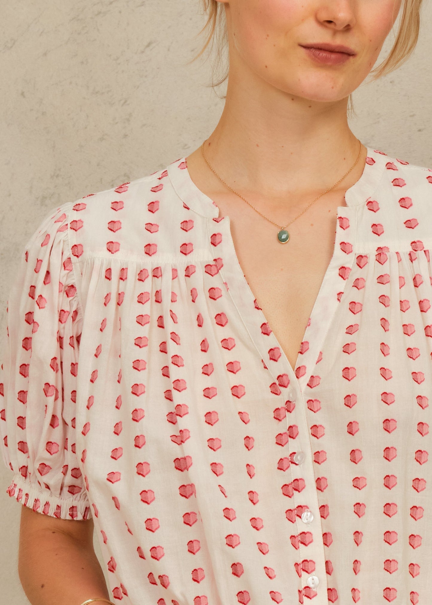 Blouse Karla Gather Top Ecru-Red