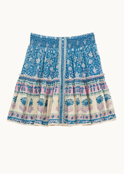 MABE | Myla Mini Skirt in Floral Blockprint Cotton with Lace Trim