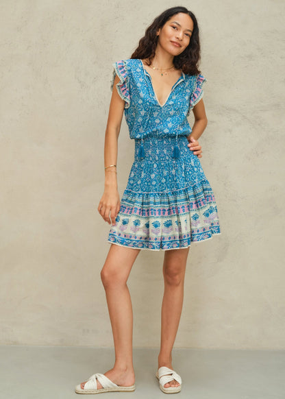 MABE | Myla Tiered Cotton Sundress - Multi Floral Blockprint