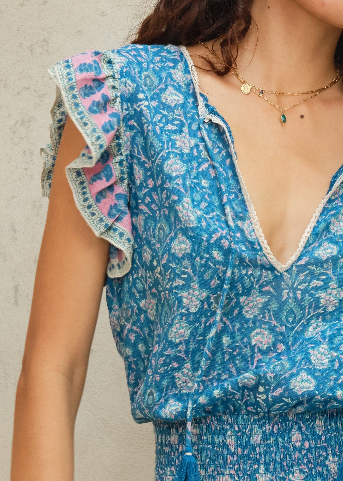 MABE | Myla Tiered Cotton Sundress - Multi Floral Blockprint