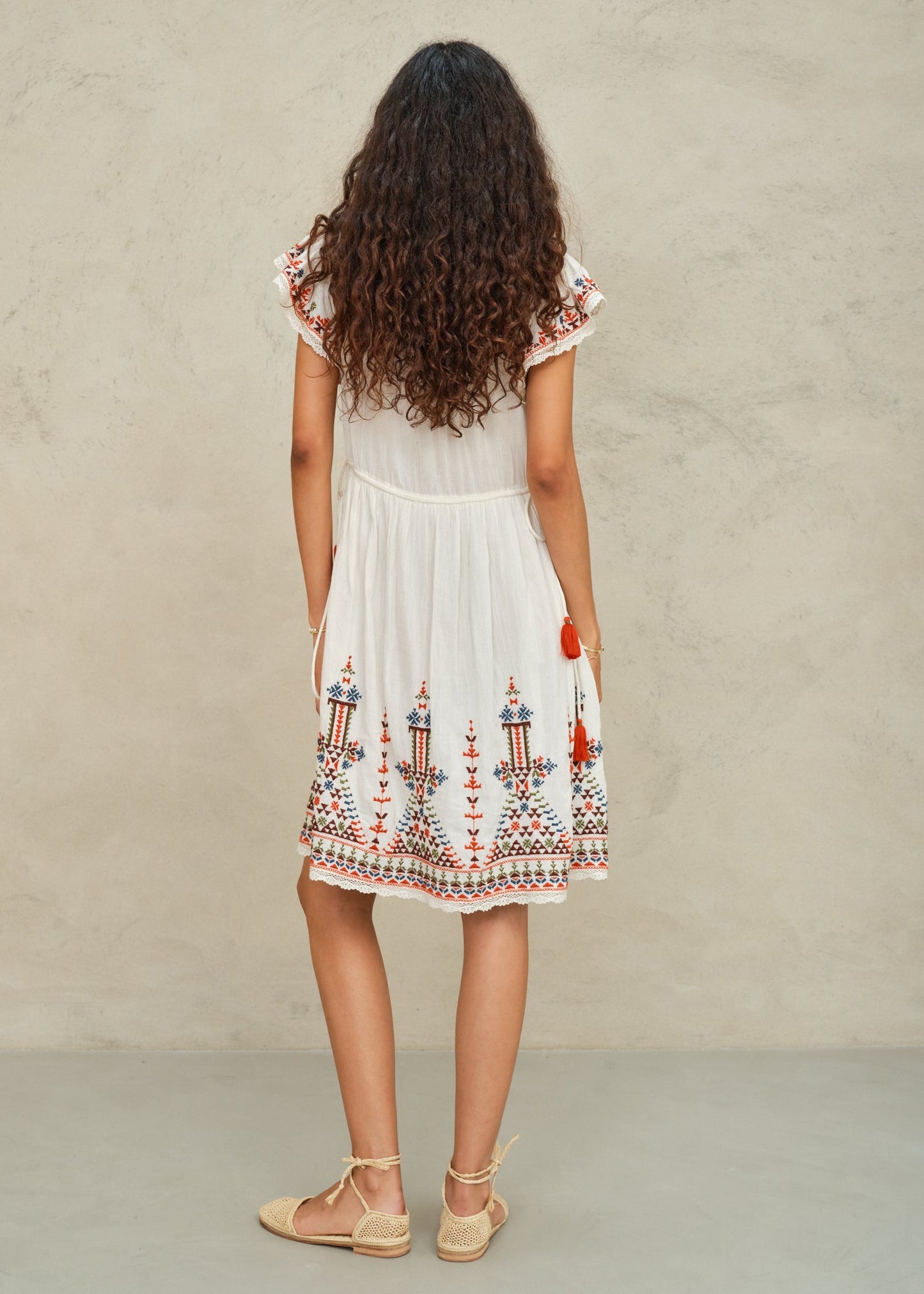 MABE | Rani Embroidered Cotton Dress - Ecru Multi
