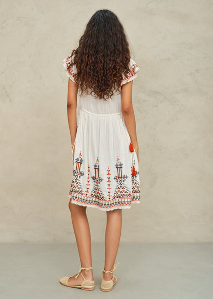 MABE | Rani Embroidered Cotton Dress - Ecru Multi