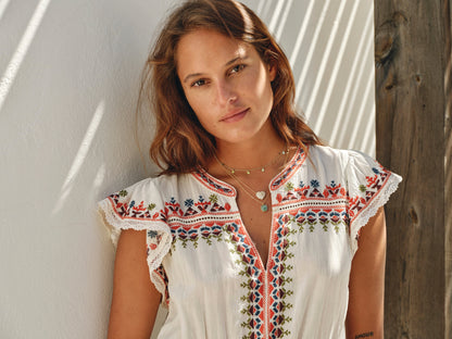 MABE | Rani Embroidered Cotton Dress - Ecru Multi