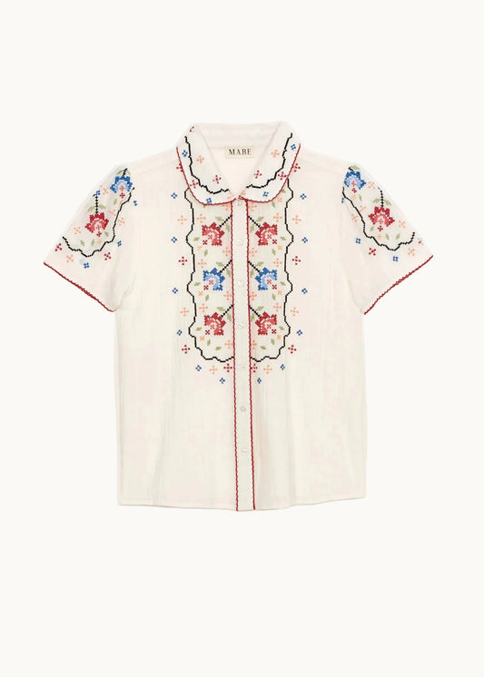 Blouse Ruby Emb Ss Top Ecru-Multi