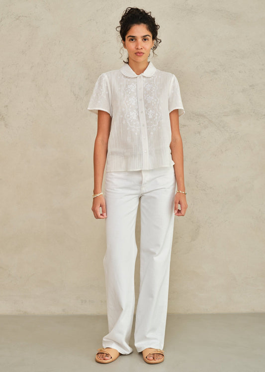 Blouse Ruby Emb Ss Top Ecru-White