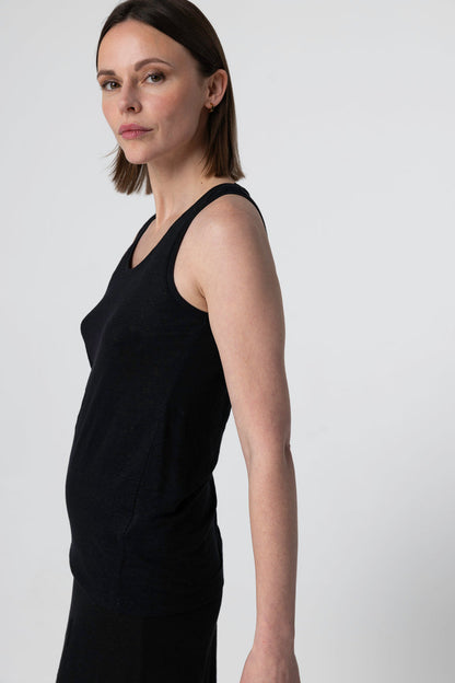 Majestic | Linen U-Neck Tank - Black