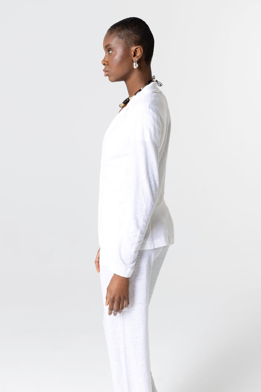 Majestic | One-Button Fitted Blazer in White French Terry