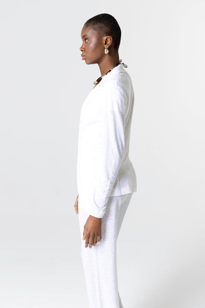 Majestic | One-Button Fitted Blazer in White French Terry
