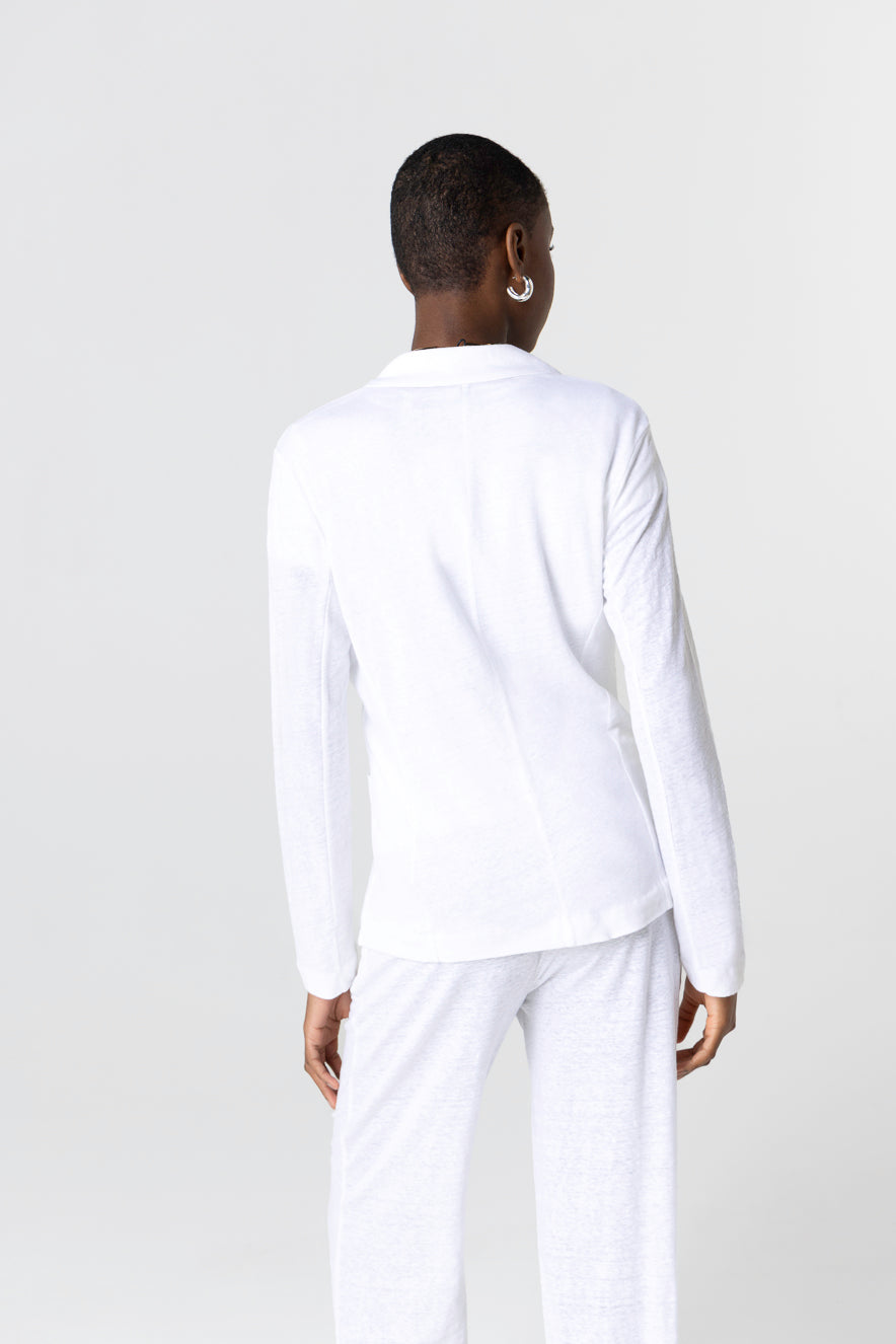 Majestic | One-Button Fitted Blazer in White French Terry