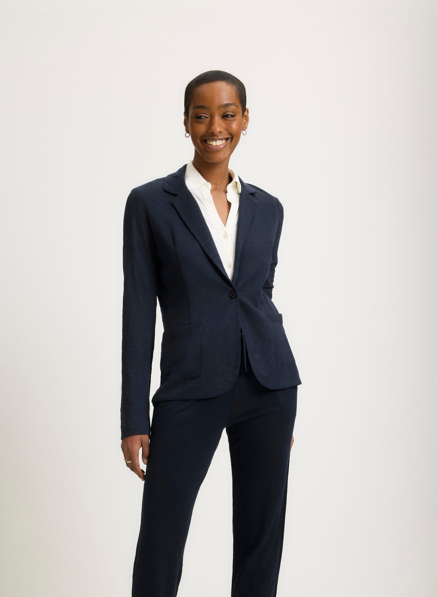 Majestic | One-Button French Terry Blazer - Marine
