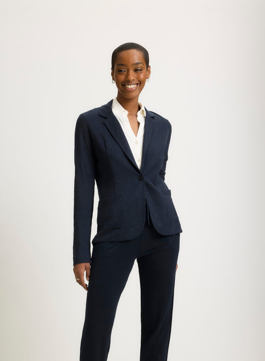 Majestic | One-Button French Terry Blazer - Marine