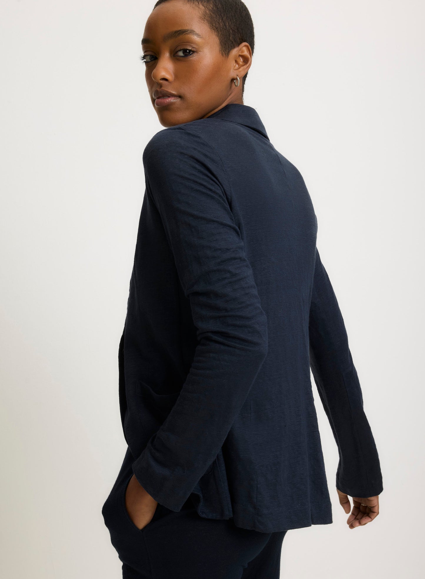 Majestic | One-Button French Terry Blazer - Marine