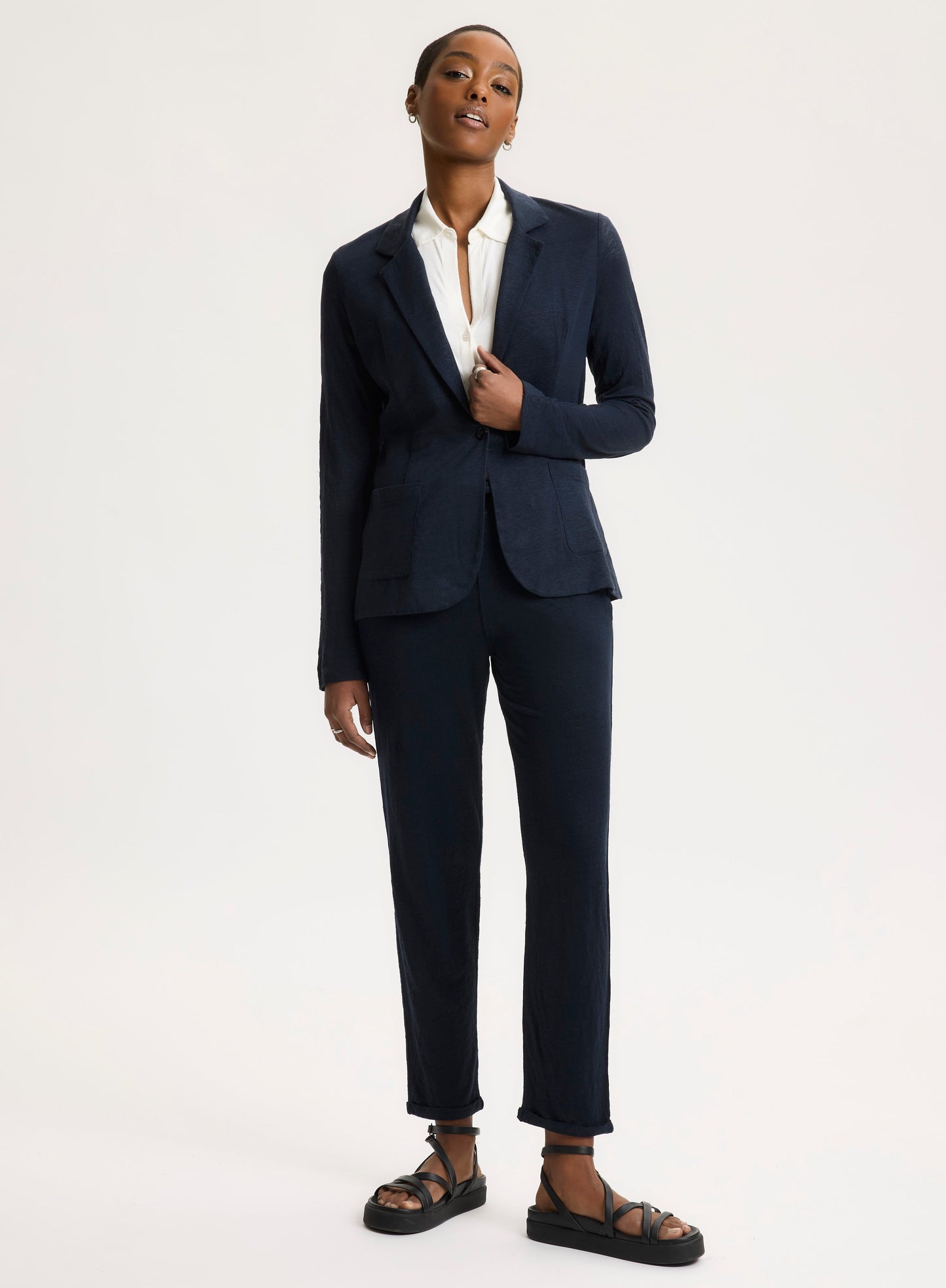 Majestic | One-Button French Terry Blazer - Marine